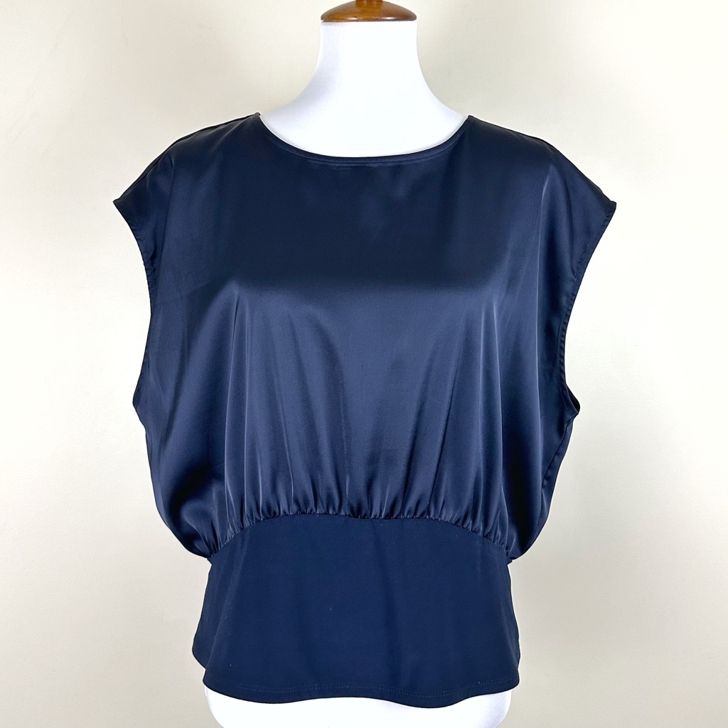 Calvin Klein Satin Dolman Top Large Cap Sleeve Navy Blue